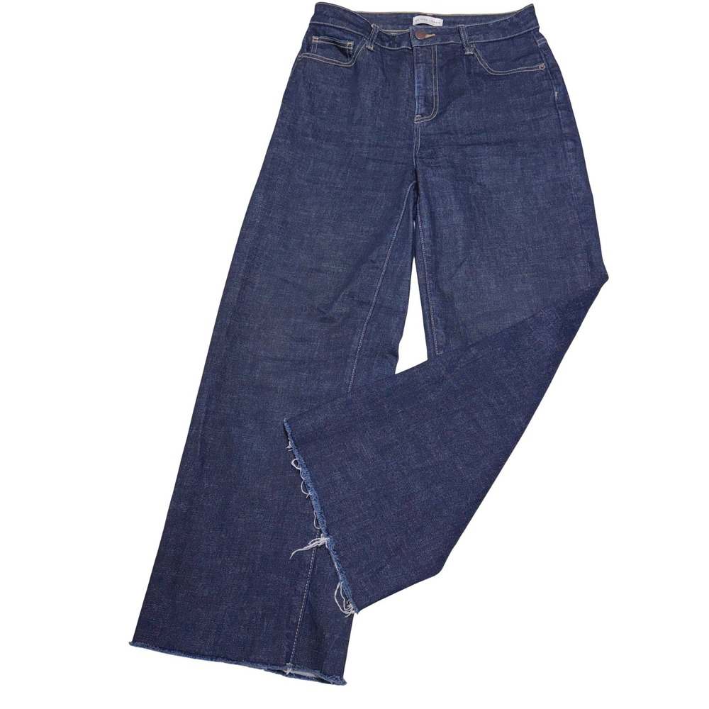 Oliver Logan Aberdeen Wide Leg Crop Jeans Indigo Blue Raw Hem Size 27